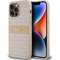 DKNY Leather Mono Stripe & Metal Logo Back Cover Pink (iPhone 14 Pro)