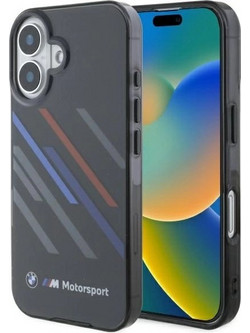 BMW Motosport IML Random Stripes Case for iPhone 16 Plus - Black
