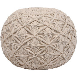 Σκαμπώ Πουφ Στρογγυλό Fylliana Crochet Λευκό Χρώμα 45x45x35Εκ