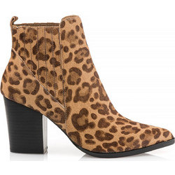 Steve Madden Γυναικεία Μποτάκια Αστραγάλου Suede Καφέ Μπεζ με Χοντρό Ψηλό Τακούνι Justina-219744