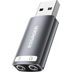 ESSAGER Adapter USB σε Dual 3.5mm Audio Adapter External Stereo Sound Card - Black - OEM