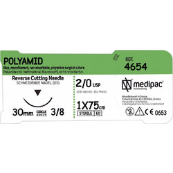 ΡΑΜΜΑ POLYAMID 2/0 75εκ. 30χιλ. 3/8 του κύκλου κόπτουσα MEDIPAC