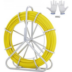 VEVOR Fish Tape Fiberglass, 200 m, 6,35 mm, Duct Rodder Fishtape Wire Puller, Cable Running Rod with Steel Reel Stand, 3 κεφαλές έλξης, Εργαλεία ψαρέματος για τοίχους και ηλεκτρικό αγωγό, μη αγώγιμο