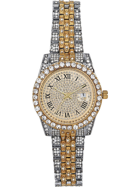 Ghetto 2021 Hip Hop Iced 2tone Rhinestones Quartz Watch SS Gold