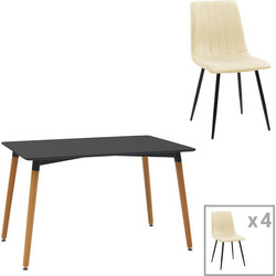Τραπεζαρία Natali-Noor σετ 5τεμ MDF μαύρο-μπεζ ύφασμα 120x80x76εκ