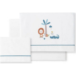 Interbaby Leon Σετ Βρεφικά Σεντόνια Κούνιας Βαμβακερά 115x175 White/Petrol