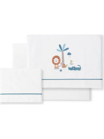 Interbaby Leon Σετ Βρεφικά Σεντόνια Κούνιας Βαμβακερά 115x175 White/Petrol