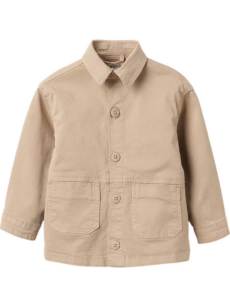 Παιδικό πουκάμισο overshirt για αγόρι με κουμπιά και τσέπες, μπεζ, Slim Fit, 100% βαμβάκι