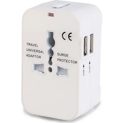 Techsuit - Travel Adapter - 2 x USB, EU, UK, AUS, US - White - (HHT202)