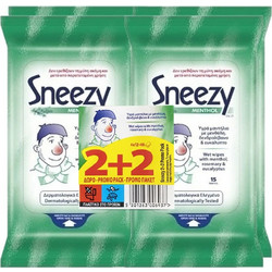 ΜΕΓΑ Sneezy Menthol Υγρά Μαντηλάκια για το Κρυολόγημα 15τμχ