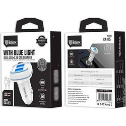 Inkax CA-05 Car Charger with USB Port and Lightning Port - Color: White