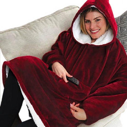 Κουβέρτα Fleece Βελούδινη με Μανίκια και Κουκούλα Ultra Plush Huggle Hoodie Κόκκινο Βουργουνδίας