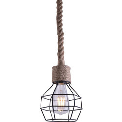 Home Lighting Grenade Κρεμαστό Φωτιστικό Οροφής Πλέγμα με Σχοινί Μονόφωτο E27 Μαύρο 77-3621