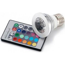 RGB Led Λάμπα E27 3Watt 140lm με Τηλεχειριστήριο και Εναλλαγή 16 Χρωμάτων