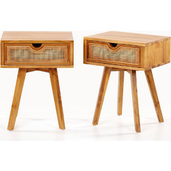 Κομοδίνο Teak/ Rattan 46x38x58 cm - Plastona