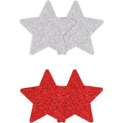 Pasties Glitter Stars 2 Pair - Red/Silver