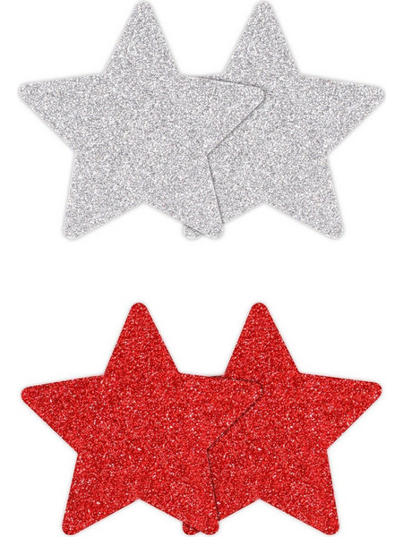 Pasties Glitter Stars 2 Pair - Red/Silver