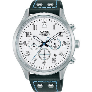 Ανδρικό Ρολόι LORUS Sports με Λευκό Καντράν και Μαύρο Δερμάτινο Λουράκι
