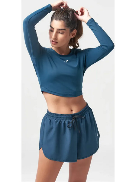 ESSENTIAL LONG SLEEVE CROP TOP - TEAL