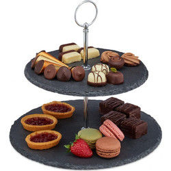 Βάση Σερβιρίσματος Relaxdays 2-Tier Slate Serving Stand από Σχιστόλιθο 2 Επιπέδων 23 x 25 cm - Anthracite / Silver (10030730)