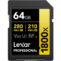 Lexar Professional 1800x SDXC 64GB Class 10 U3 V60 UHS-II 270MB/s