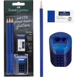 Σετ Μολύβια B με Γόμα &amp Διπλή Ξύστρα Μπλε Faber Castell - 5 τμχ