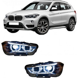 Μπροστινά Φανάρια Set Για Bmw X1 F48 15+ Angel Eyes Full Led Upgrade Μαύρα Με Μοτέρ 0020201