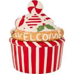 Μπισκοτιερα Κεραμικη Cupcake Λευκη - Κοκκινη18Χ18Χ22Εκ