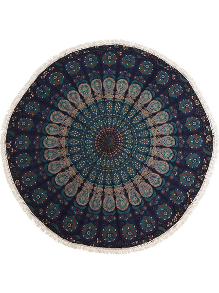 Small Mandala Roundie Cotton Art (130cm) - Peacock Blues