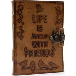 Leather Journel - Plain Paper - Life is Better with Friends (7x5") - Light Tan