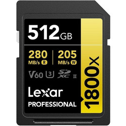Lexar Professional 1800x SDXC 512GB Class 10 U3 V60 UHS-II 270MB/s