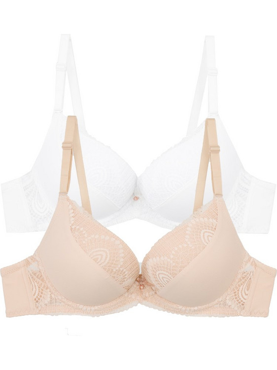2 Pack New Romance σουτιέν B Cup με μπανέλα Μπεζ - Λευκό