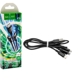 Hoco 6 in 1 Charging Cable X123 Victory USB-C to (Micro+Type-C+Lightning) 3.0A 1m Black