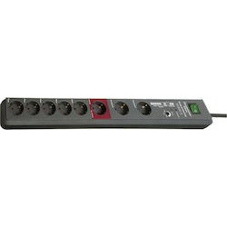 Brennenstuhl Secure-Tec Power Strip 8-Outlet (Anthracite, 3 Meters, 19,500A Surge Protection, 1 Main and 5 Follow-Up Outlets)