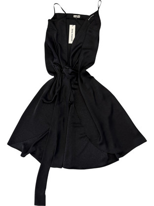 Inna Manoli Black Satin Wrap Dress