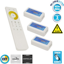 GLOBOSTAR(R) 04340 TONE CCT Controller 6CH DC 12-24V 36A 864W Max IP20 - RF 2.4GHz Ασύρματο Χειριστήριο Αφής 3 Ζώνων - M8.5xΠ2.5xΥ4.5cm