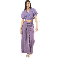 Verde Ψηλόμεση Υφασμάτινη Γυναικεία Παντελόνα Loose Εφαρμογή Λιλά 55-0011