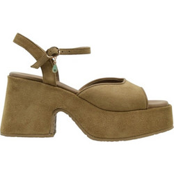 Komis & Komis Γυναικεία Πέδιλα Suede Μπεζ με Χοντρό Ψηλό Τακούνι και Φιάπα E804