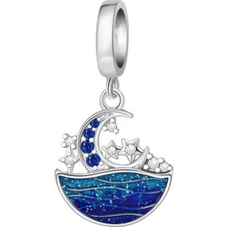 Ασημένιο 925 Charm Φεγγάρι & Θάλασσα με Πέτρες (C1370)