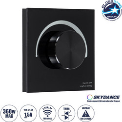 GLOBOSTAR(R) 71455 SKYDANCE S1-K PHASE TRIAC Dimmer Τοίχου AC 100-240V 1.5A 360W Max IP20 - Rotary & Push Dimming + RF 2.4GHz - Μαύρο - M8.5xΠ5xΥ8.5cm