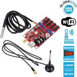 GloboStar(R) 90388 Ασύρματος Controller WiFi TF-A6UW-4 με Είσοδο USB και Αισθητήρα Θερμοκρασίας με 4 Εξόδους HUB για Μονόχρωμη Κυλιόμενη Πινακίδα LED
