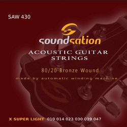 Soundsation Saw430 Xtra Super Light Σετ 6 Χορδές Ακουστικής Κιθάρας 80/20 Bronze 10-47" Extra Light Tension