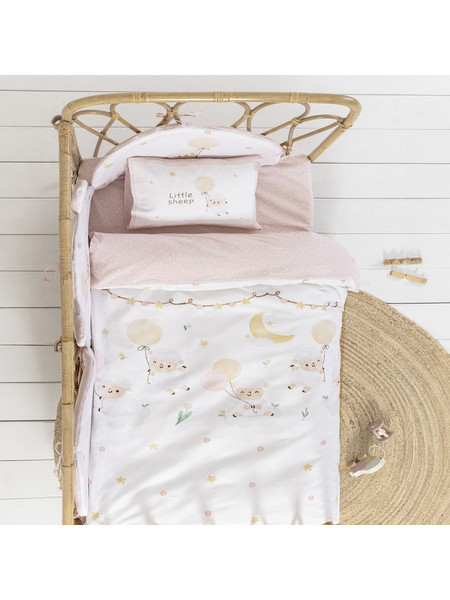 Κουβερλί Βρεφικό Little Sheep White-Pink Nima 100x140cm 100% Βαμβάκι
