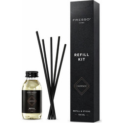 Fresso Fresso - Κιτ Αναπλήρωσης με Άρωμα Cadence 100 ml Premium Home Refill Kit και 6 Μαύρα Στικ από Fiberglass για Αρωματικό Χώρου Reed Diffuser - 1 Τεμ. (390037/FRE) 390037/FRE