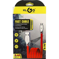 KLGO Flat USB 2.0 to micro USB Cable Κόκκινο 1m (S-70)