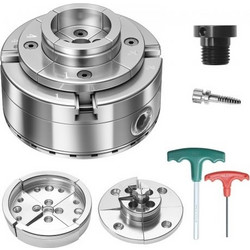 VEVOR 4 Inch Wood Lathe Chuck, 4-Jaw, Self-Centering Wood Turning Chuck Set with 1" x 8TPI Thread & Adapter, Round Jaws, Step Jaws, Thickened Nickel-Plated, High-Hardness Steel, for Woodworking Lathe