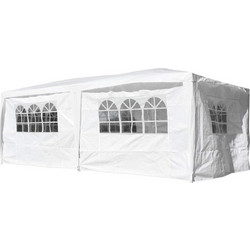 Gazebo Αδιάβροχο Κιόσκι Τέντα Κήπου Pavilion 3x6m με 6 Πλαϊνες Πλευρές σε Λευκό Χρώμα - Aria Trade