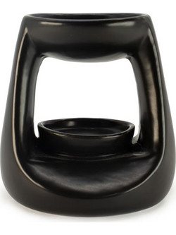 Small Oval Pebble Ceramic Oil Burner Black Ancient Wisdom