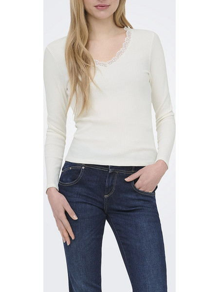 ONLY ONLSARA SHARAI L/S V-NECK TOP JRS NOOS 15380864-Cloud Dancer OffWhite