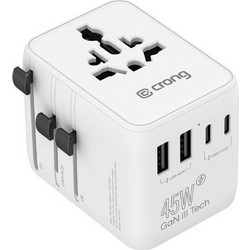 Crong One World Travel Adapter - Universal Gan Travel Adapter 45W UK/EU/US/Au (White) - (CRGTAGN45WHI)